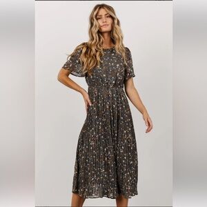 Baltic Born Belfast Pleated Midi Dress in Antique Jade Floral
